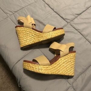MIA Beige and Straw Wedge Sandals